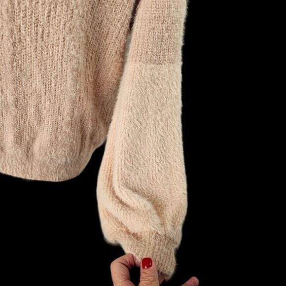 Aakaa Fuzzy Pink Sweater Womens S Boatneck Balloon Slv Acrylic Poly Knit NWT - Picture 3 of 10